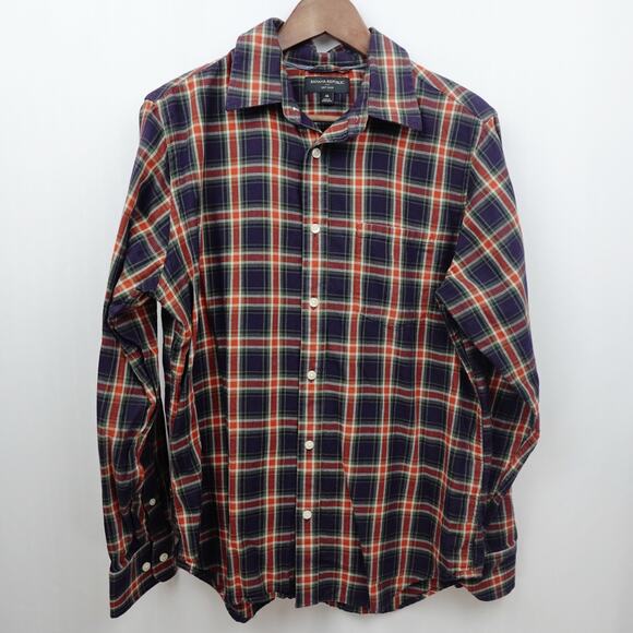 Banana Republic Soft Wash Shirt Sz M Red Navy Herringbone Irvine Western Preppy - Picture 1 of 10